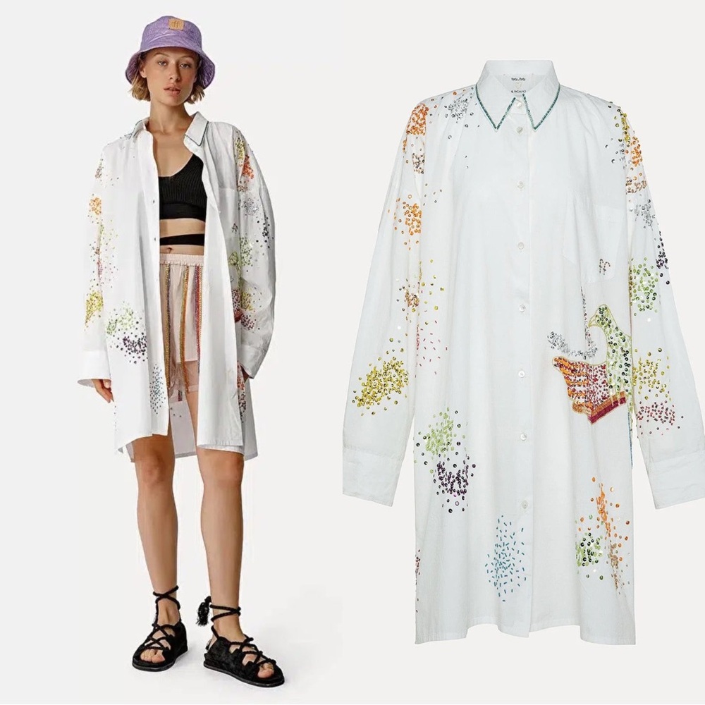 Forte Forte Sequin Button Down Shirt Dress
